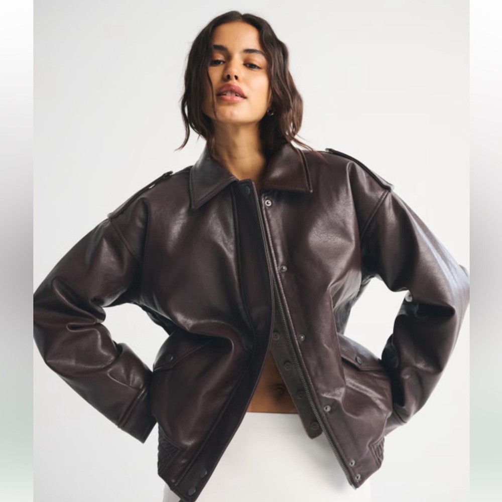Abercrombie & Fitch Dark Brown Oversized Leather Jacket NWT